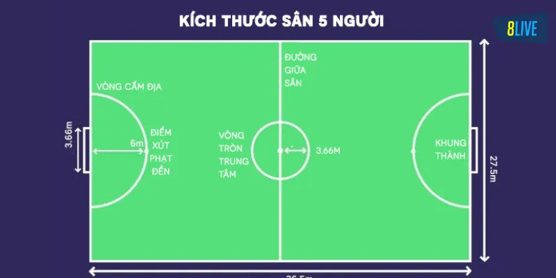 Kích thước sân bóng đá 5 người với khu vực khác 